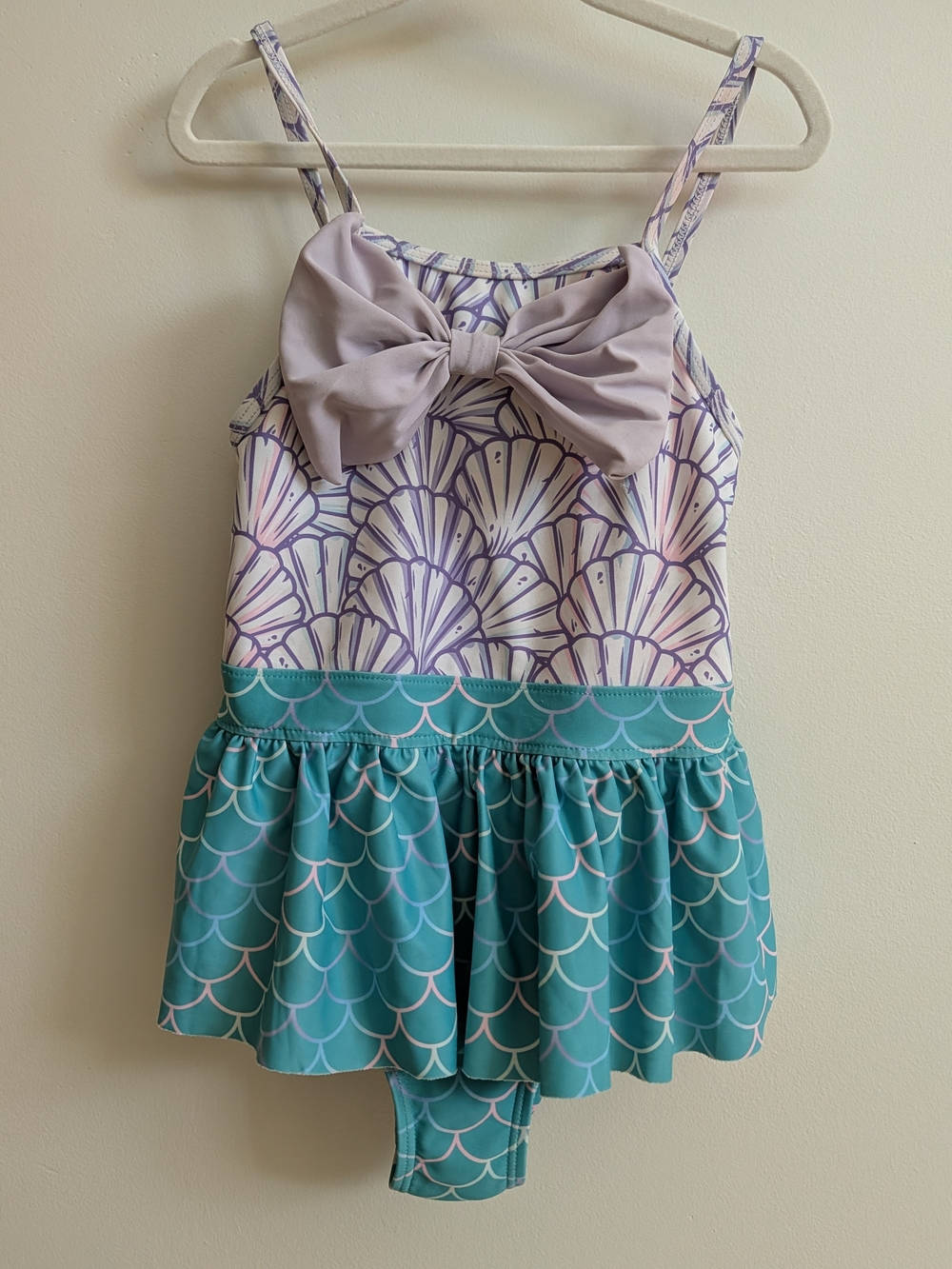 Ruffle Butts Lavender & Teal Mermaid Skirted Swimsuit with Bow Accent